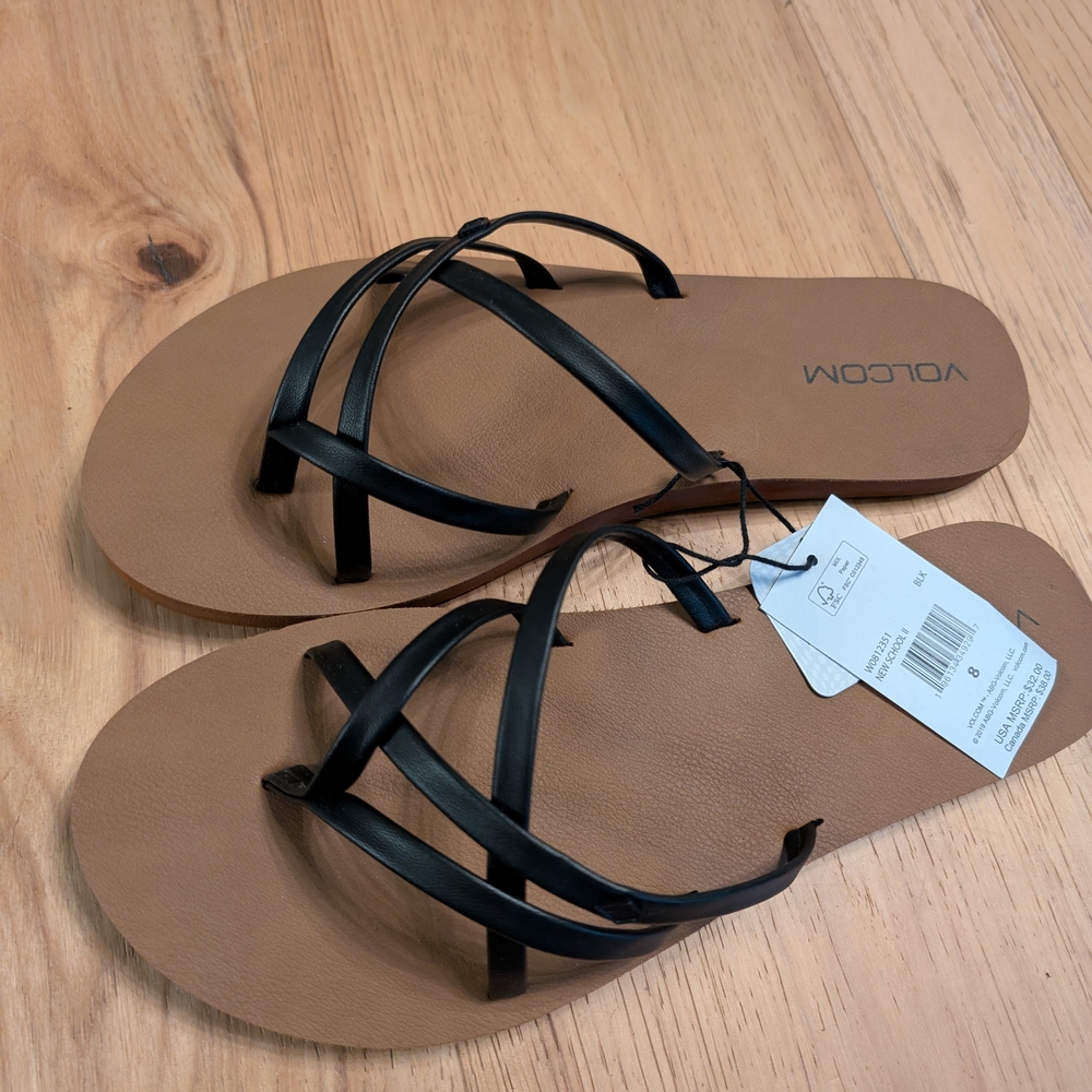 Volcom Black and Tan Strappy Sandals